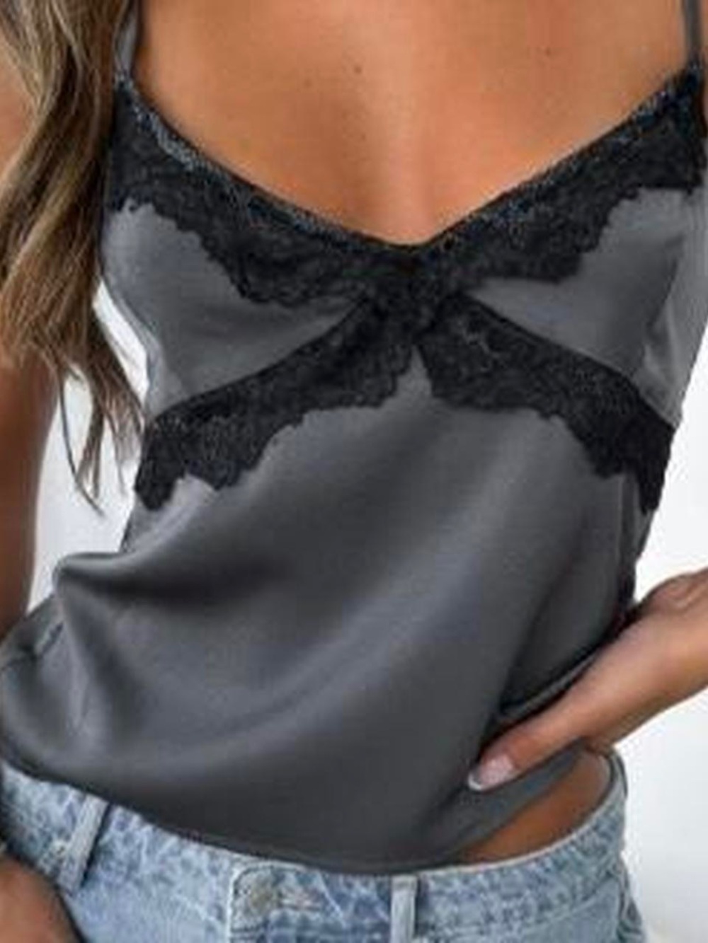 White Fox Boutique Black Satin Lace Trim Cami